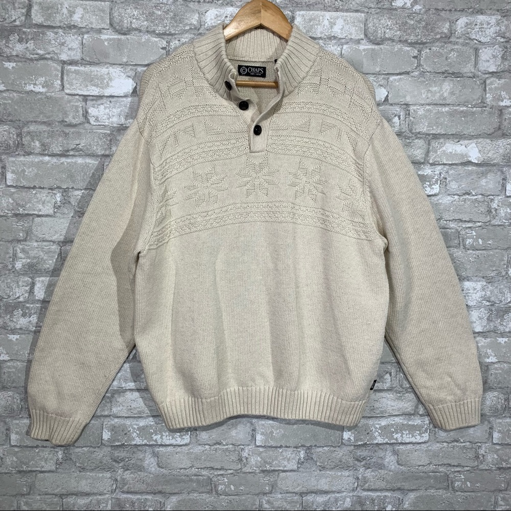 Chaps Men's XL Boho Sweater. Oversized Beachy Sweater Patterned Knit White